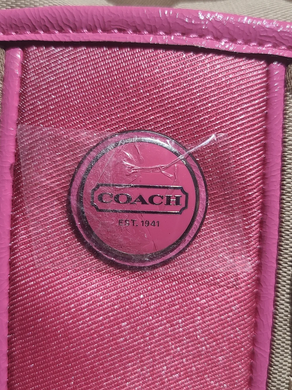 COACH Signature Stripe Khaki/Mulberry Pink Tote Bag Crossbody Purse NWT - Picture 3 of 12